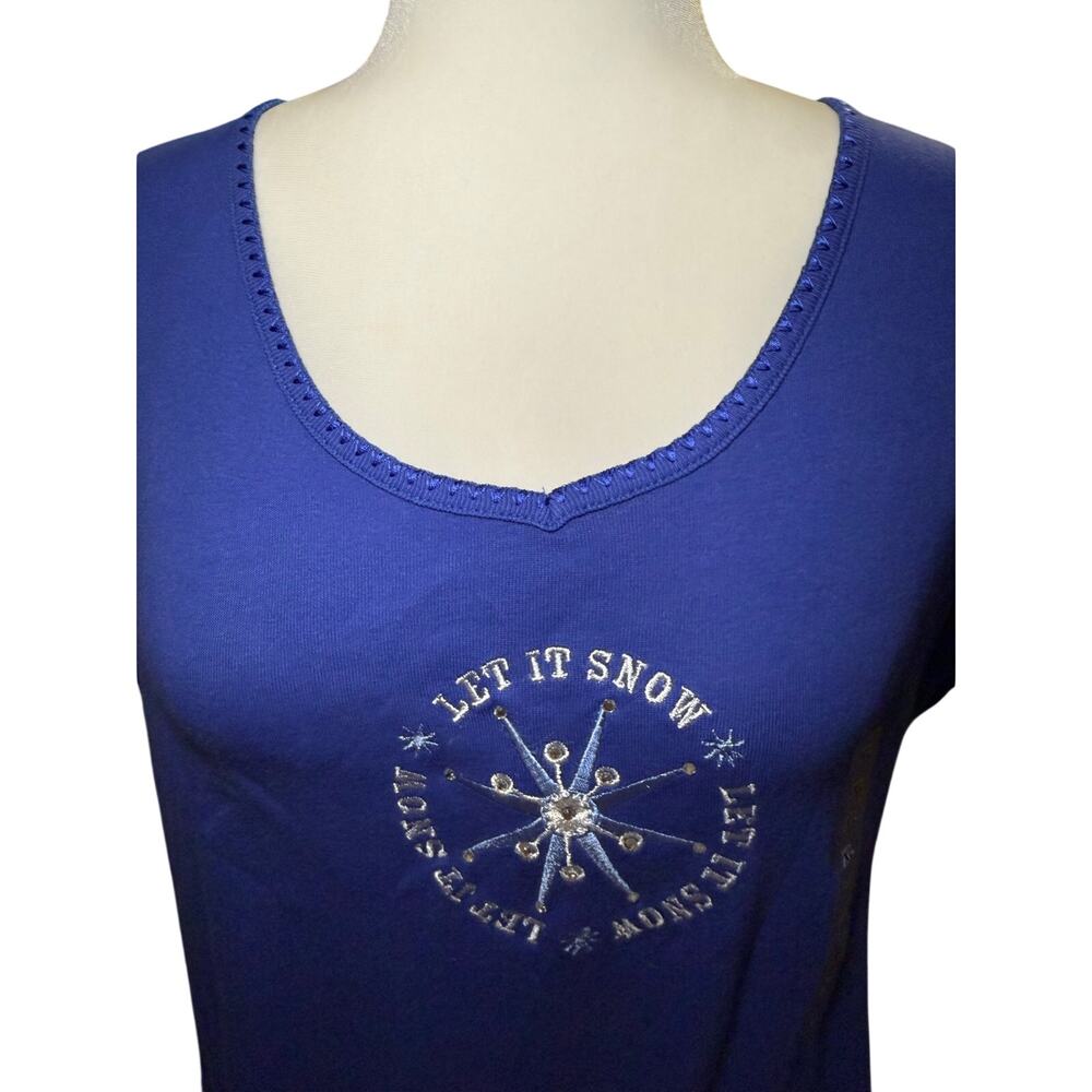 Delicates Let It Snow Embroidered Holiday Christmas Tee, Blue, Women's XL, NWT - Picture 5 of 7